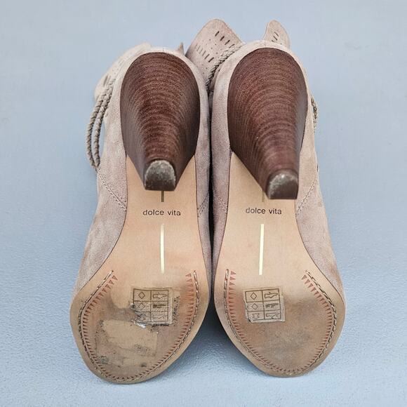 Slouchy Suede Boots Dolce Vita Maddox Size 6.5 Tan Leather Open Toe Heel Tassels - Picture 11 of 13